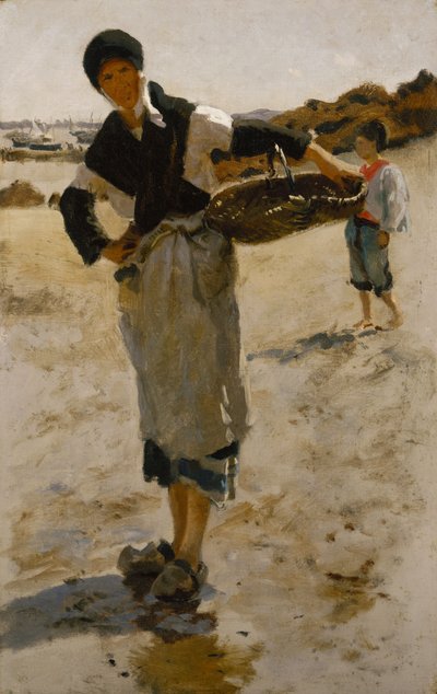 Mujer bretona con un cesto, boceto para los recolectores de ostras de Cancale de John Singer Sargent