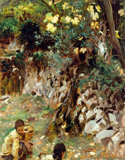 Chicas recogiendo flores, Valdemosa, Mallorca de John Singer Sargent