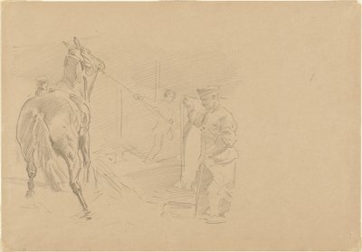 Hombre tirando de un caballo a un establo de John Singer Sargent