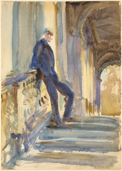 Sir Neville Wilkinson en los escalones del Puente Palladiano en Wilton House, 1904-5 de John Singer Sargent