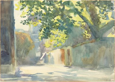Muro iluminado por el sol bajo un árbol de John Singer Sargent