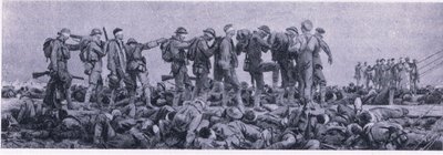 La estación de primeros auxilios. Víctimas de gas mostaza, de British Adventure publicado por Collins, 1947 de John Singer Sargent