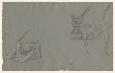 Estudio de drapeado; Dos figuras tirando de un poste de John Singleton Copley