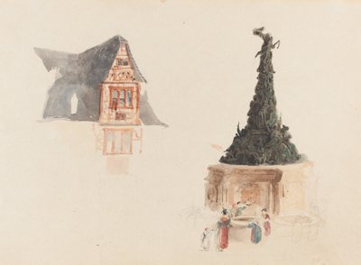 Una fuente y una fachada en Austria de John Skinner Prout