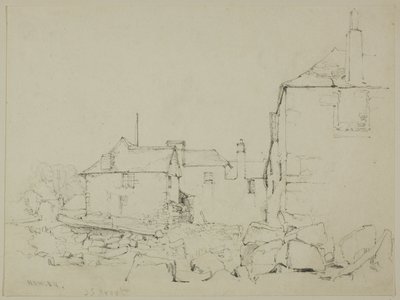 Casas y muro de piedra, Newlyn de John Skinner Prout