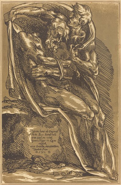Un hombre desnudo, sentado, con las manos atadas de John Skippe after Baccio Bandinelli