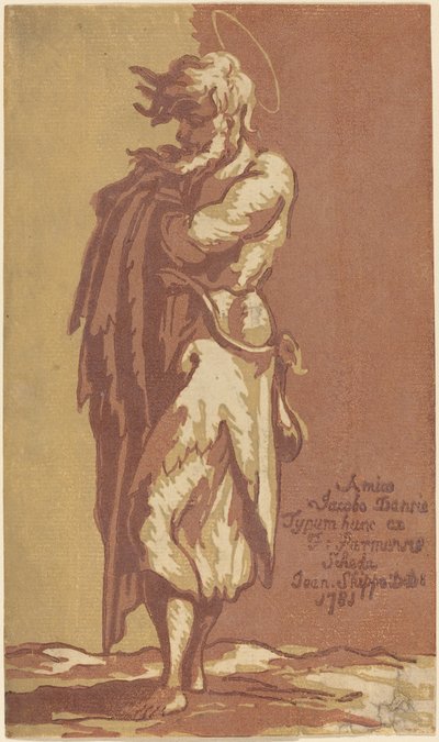 Santo varón de pie, con los brazos cruzados, mirando a la izquierda de John Skippe after Parmigianino