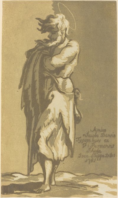 Santo varón de pie, con los brazos cruzados, mirando a la izquierda de John Skippe after Parmigianino