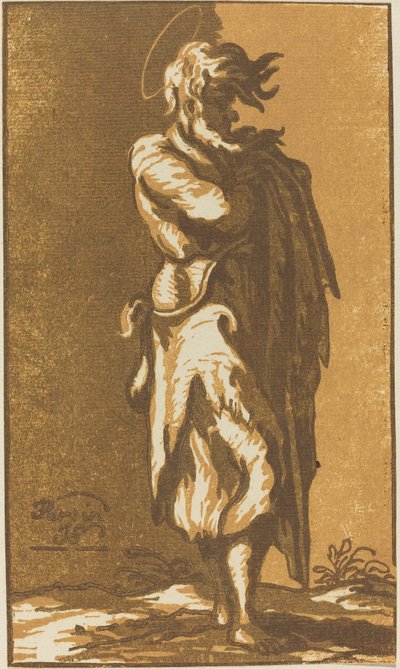 Santo varón de pie con los brazos cruzados, mirando a la derecha de John Skippe after Parmigianino