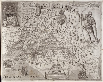Mapa de Virginia, descubierto y descrito por el Capitán John Smith, 1606, grabado por William Hole, publicado en 1612 de John Smith 2
