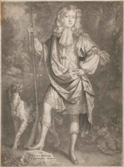 Lord Burleigh [de joven, de pie, con una pistola en la mano y un spaniel a su lado] de John Smith