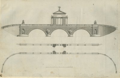 Parque Chillington - Puente propuesto: dibujo en sepia, nd [1789] de John Soane