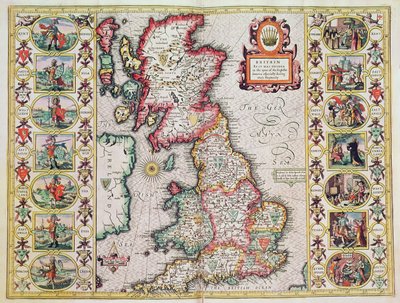 Gran Bretaña como estaba dividida en la época de los sajones ingleses, especialmente durante su Heptarquía de John Speed