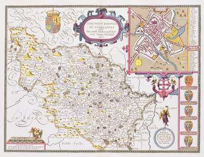 El West Ridinge de Yorkeshyre, grabado por Jodocus Hondius (1563-1612) del 