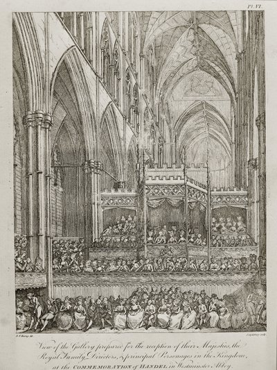 Concierto para conmemorar el 25 aniversario de la muerte de George Frederick Handel (1685-1759) - Vista de la galería preparada para la recepción de sus Majestades la Familia Real de John Spilsbury
