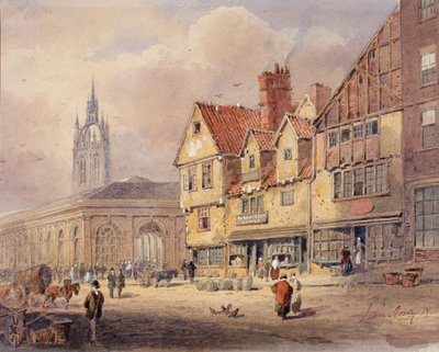 Edificios antiguos, Union Street y Corn Exchange antes de la construcción del Ayuntamiento de John Storey