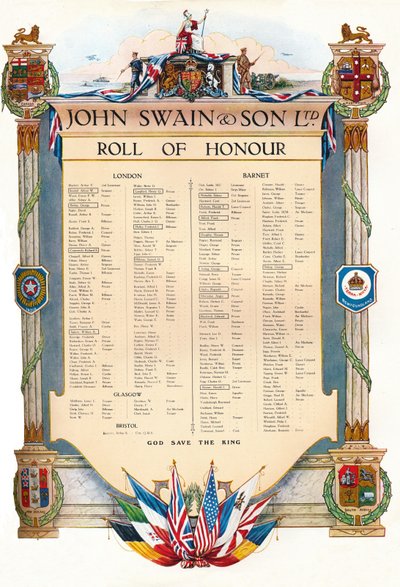 John Swain & Son Ltd. Rollo de Honor, 1917 de John Swain and Son