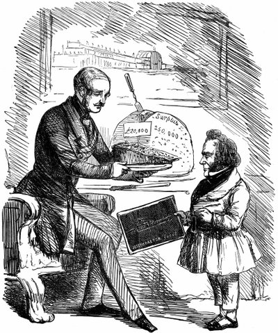 Alberto, príncipe consorte de la reina Victoria, entregando a Joseph Paxton, diseñador del Crystal Palace, una porción de 