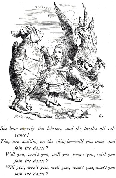 Alicia, la Falsa Tortuga y el Grifo de Las aventuras de Alicia en el país de las maravillas de John Tenniel