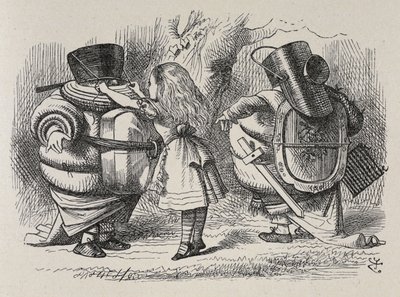 Alice vistiendo a Tweedledee y Tweedledum. de John Tenniel