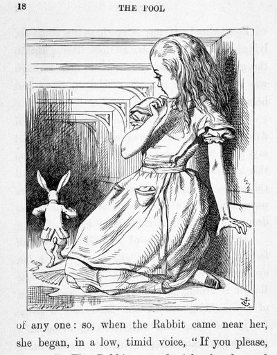 Alicia y el conejo - en "Las aventuras de Alicia en el país de las maravillas y a través del espejo" por Lewis Carroll, ilustración de John Tenniel (1820-1914) de John Tenniel