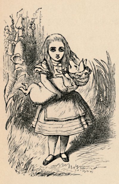 Alicia sosteniendo un cerdo en sus brazos, 1889 de John Tenniel