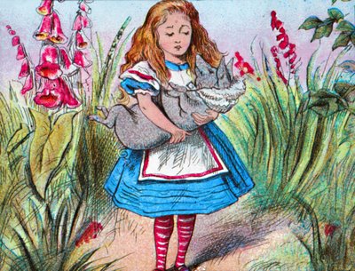 Alicia sosteniendo un cerdo en sus brazos, c1910 de John Tenniel