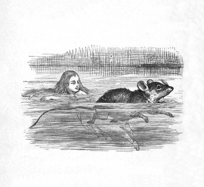 Alicia nadando con un ratón en una piscina, 1889 de John Tenniel