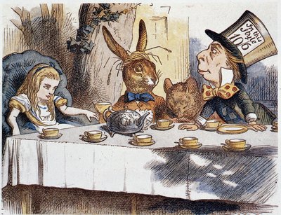 Alicia toma el "en los tontos" - en "Las aventuras de Alicia en el país de las maravillas y a través del espejo" por Lewis Carroll, ilustración de John Tenniel (1820-1914) de John Tenniel