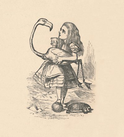 Alicia intenta jugar al croquet con un flamenco como mazo, 1889 de John Tenniel