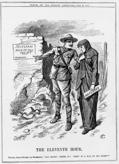 Guerra de los Bóers: Baden Powell alentando a Mafeking a resistir. Lord Roberts prometió liberarlos para el 18 de mayo de John Tenniel