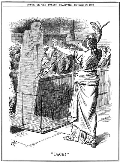 Britannia deteniendo el cólera en los puertos británicos, 1892 de John Tenniel