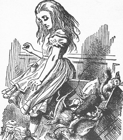 CARROLL, Lewis (1832-1898). Escritor, matemático y fotógrafo inglés. Las aventuras de Alicia en el país de las maravillas (grabado) de John Tenniel