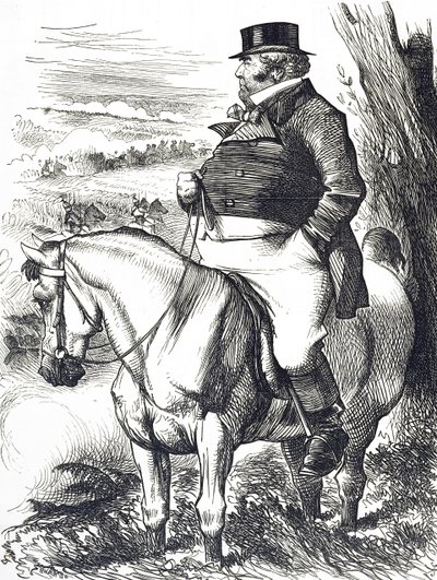 Caricatura que representa a John Bull observando maniobras de otoño de John Tenniel