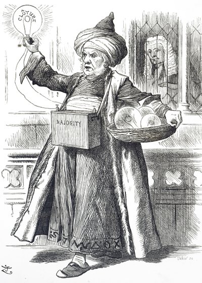 Dibujo que muestra a William Ewart Gladstone como Aladino de John Tenniel