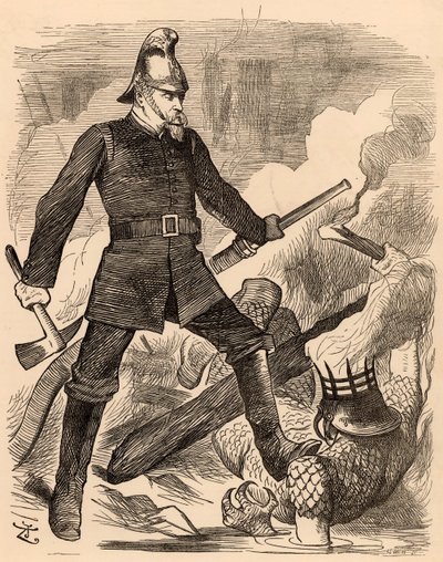 Eyre Massey Shaw combatiendo el fuego, de "Punch" Londres, 20 de agosto de 1887 (grabado) de John Tenniel