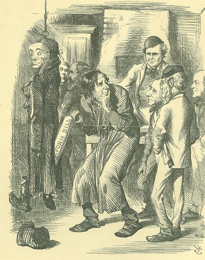 Escuela Política de Fagin: Reforma del Parlamento - extensión del sufragio. Disraeli llevó el Proyecto de Reforma a través de los Comunes en 1867, reclamando crédito por la aceptación de la legislación de John Tenniel