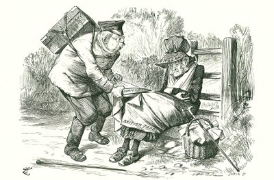 Alemania robando la posición de Gran Bretaña como líder mundial en comercio y manufactura. Caricatura de John Tenniel de Punch, 5 de septiembre de 1896 de John Tenniel