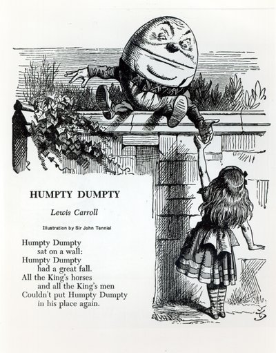 Humpty Dumpty, ilustración para la rima infantil de Lewis Carroll (1832-98) de John Tenniel