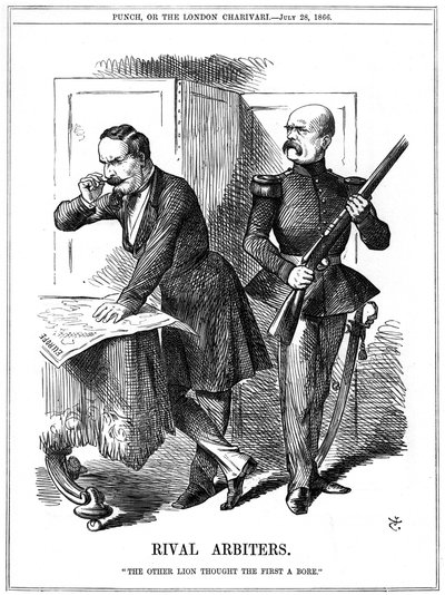 Napoleón III (1808-1873), Emperador de Francia 1852-1870, y Otto von Bismarck (1808-1783), Canciller de Prusia, repartiendo Europa. Sus ambiciones conflictivas llevaron a la Guerra Franco-Prusiana de 1870-1871. Caricatura de John Tenniel de Punch, Londres, de John Tenniel