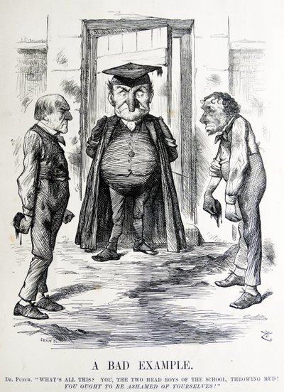 Sátira política que representa a William Ewart Gladstone y Benjamin Disraeli de John Tenniel