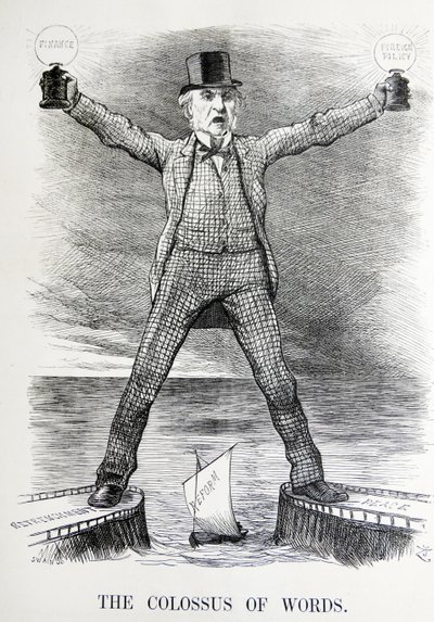 Sátira política que representa a William Ewart Gladstone y Benjamin Disraeli de John Tenniel