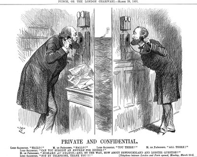 Privado y Confidencial, apertura de la línea telefónica Anglo-Francesa, 1891 de John Tenniel