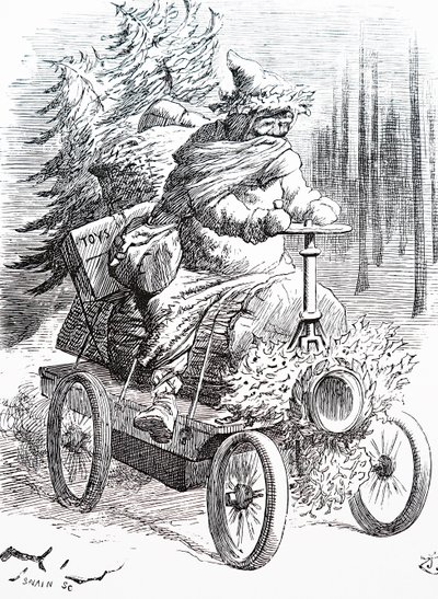 Santa corriendo por la nieve. Por John Tenniel (1820-1914) un ilustrador inglés, humorista gráfico y caricaturista político de John Tenniel