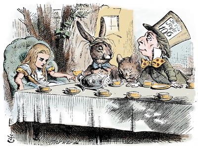 Escena de Las aventuras de Alicia en el país de las maravillas de Lewis Carroll, 1865 de John Tenniel