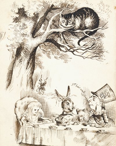 Escena de La fiesta del té del Sombrerero Loco, c.1865 de John Tenniel