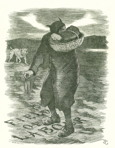 Sembrando cizaña: Temor a que el socialismo se extendiera entre la fuerza laboral británica. Caricatura de John Tenniel para Punch, Londres, 27 de febrero de 1886 de John Tenniel