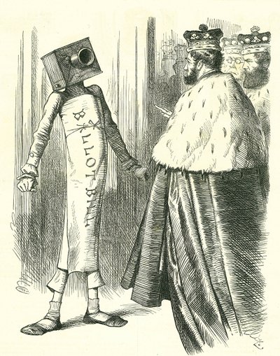 El Proyecto de Ley del Voto enfrentándose a la Cámara de los Lores. Caricatura de John Tenniel de 