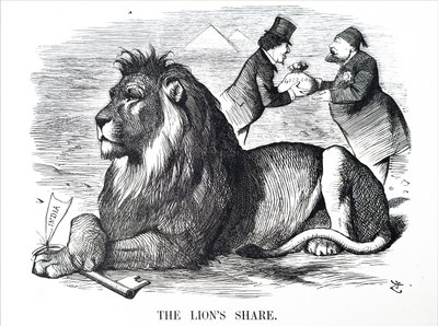 El gobierno británico autorizando a los Rothschild a comprar acciones del Canal de Suez de John Tenniel