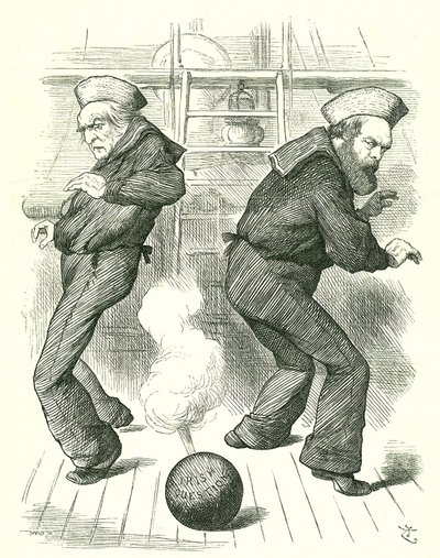 La cáscara viva: La administración de Salisbury renunció en enero para ser seguida en febrero por la tercera administración de Gladstone. Ningún político disfrutaba lidiando con los problemas de Irlanda. Caricatura de John Tenniel para Punch, Londres, 30 d de John Tenniel